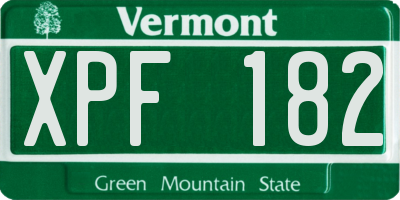 VT license plate XPF182