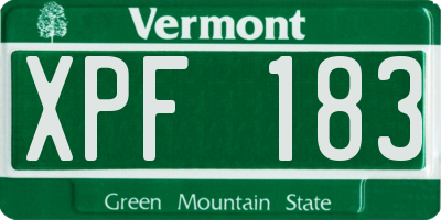 VT license plate XPF183