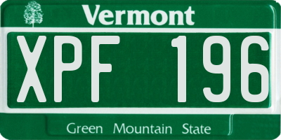 VT license plate XPF196