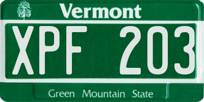 VT license plate XPF203