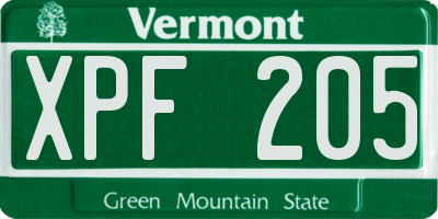 VT license plate XPF205