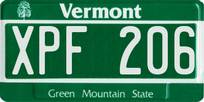 VT license plate XPF206