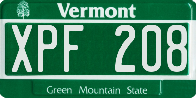 VT license plate XPF208