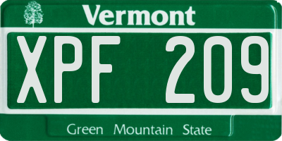 VT license plate XPF209