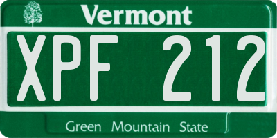 VT license plate XPF212