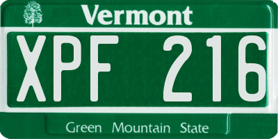 VT license plate XPF216