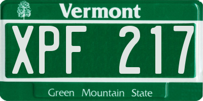 VT license plate XPF217