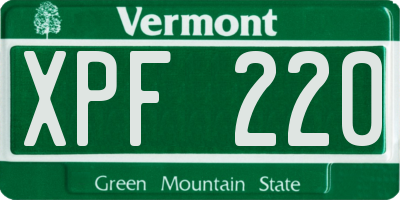 VT license plate XPF220