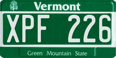 VT license plate XPF226