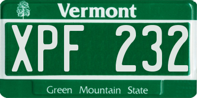 VT license plate XPF232