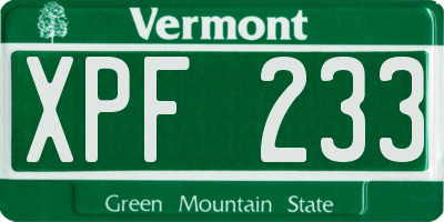 VT license plate XPF233