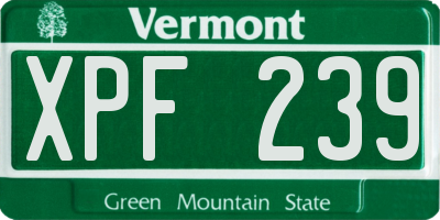 VT license plate XPF239