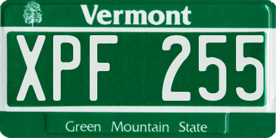 VT license plate XPF255