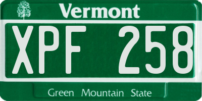 VT license plate XPF258