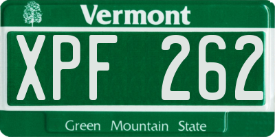 VT license plate XPF262