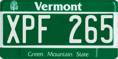 VT license plate XPF265