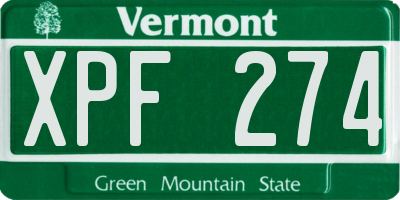 VT license plate XPF274