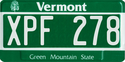 VT license plate XPF278