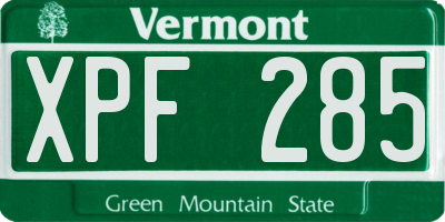 VT license plate XPF285