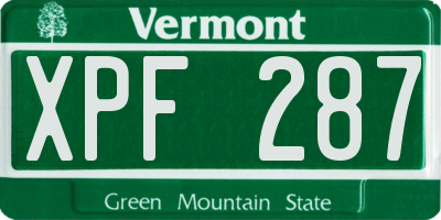 VT license plate XPF287
