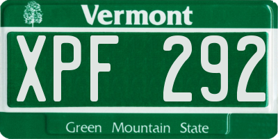 VT license plate XPF292