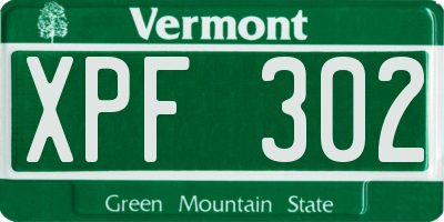 VT license plate XPF302
