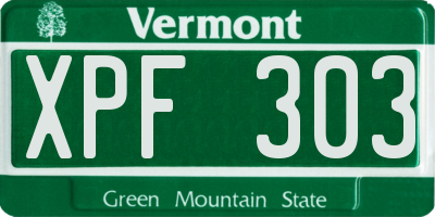 VT license plate XPF303