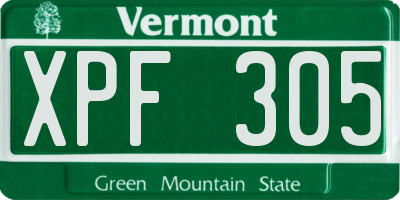 VT license plate XPF305