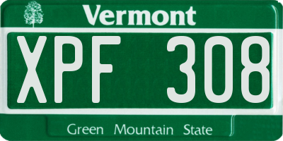 VT license plate XPF308