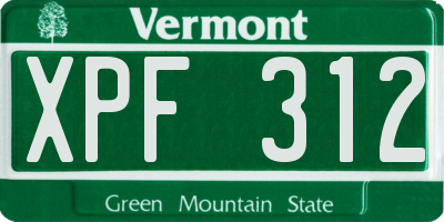 VT license plate XPF312
