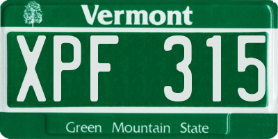VT license plate XPF315