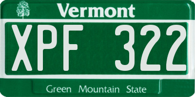 VT license plate XPF322