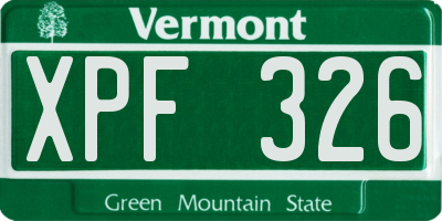 VT license plate XPF326