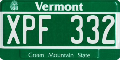 VT license plate XPF332
