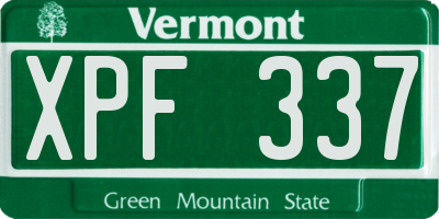 VT license plate XPF337