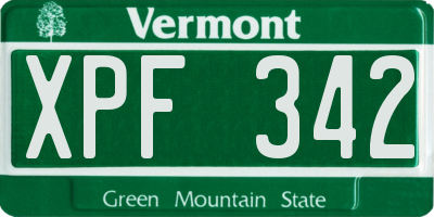 VT license plate XPF342