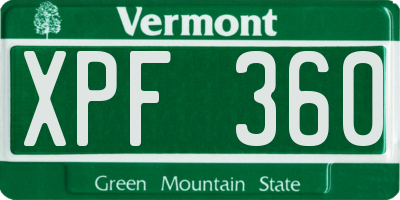 VT license plate XPF360