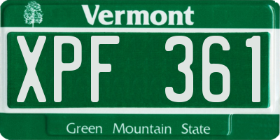 VT license plate XPF361