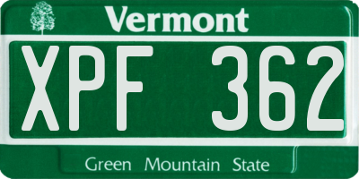 VT license plate XPF362