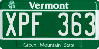 VT license plate XPF363