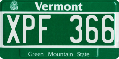 VT license plate XPF366