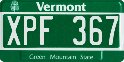 VT license plate XPF367