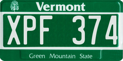 VT license plate XPF374