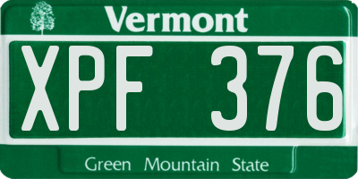 VT license plate XPF376