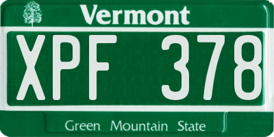 VT license plate XPF378