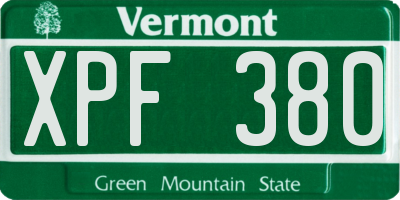 VT license plate XPF380