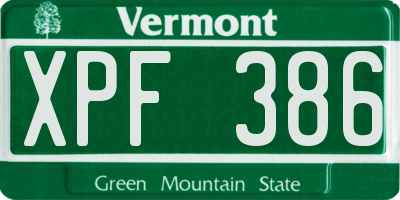 VT license plate XPF386