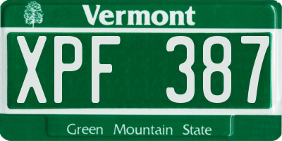 VT license plate XPF387
