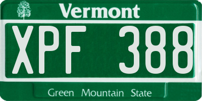 VT license plate XPF388