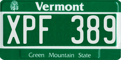 VT license plate XPF389